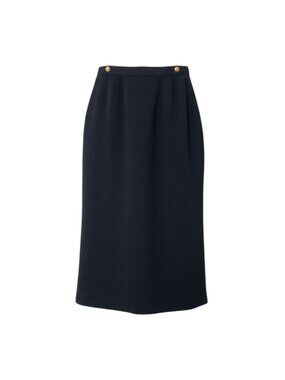 Chanel Wrap Skirt CC Logo Gold Button 36 Black Wool